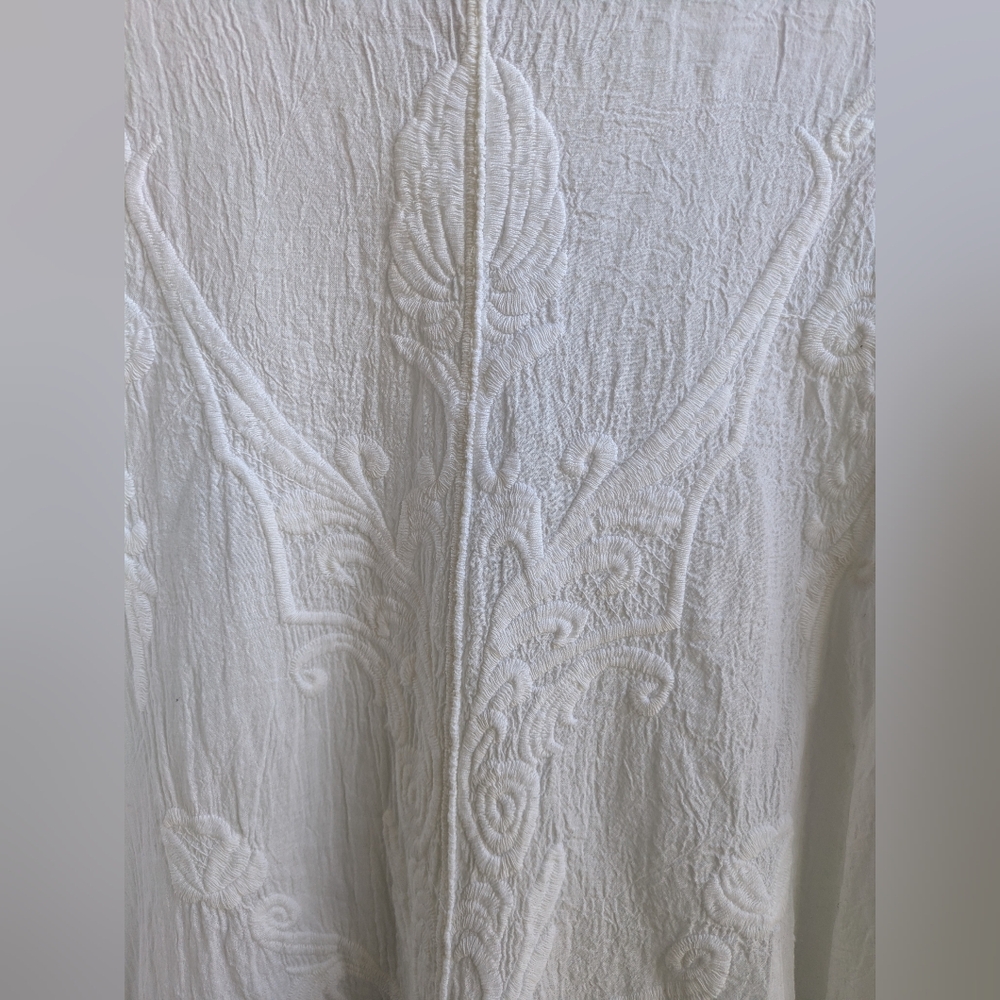 Chico's White100% Cotton Tunic with Embroidery and Scalloped Hem Size 2(L/12) - Picture 7 of 13